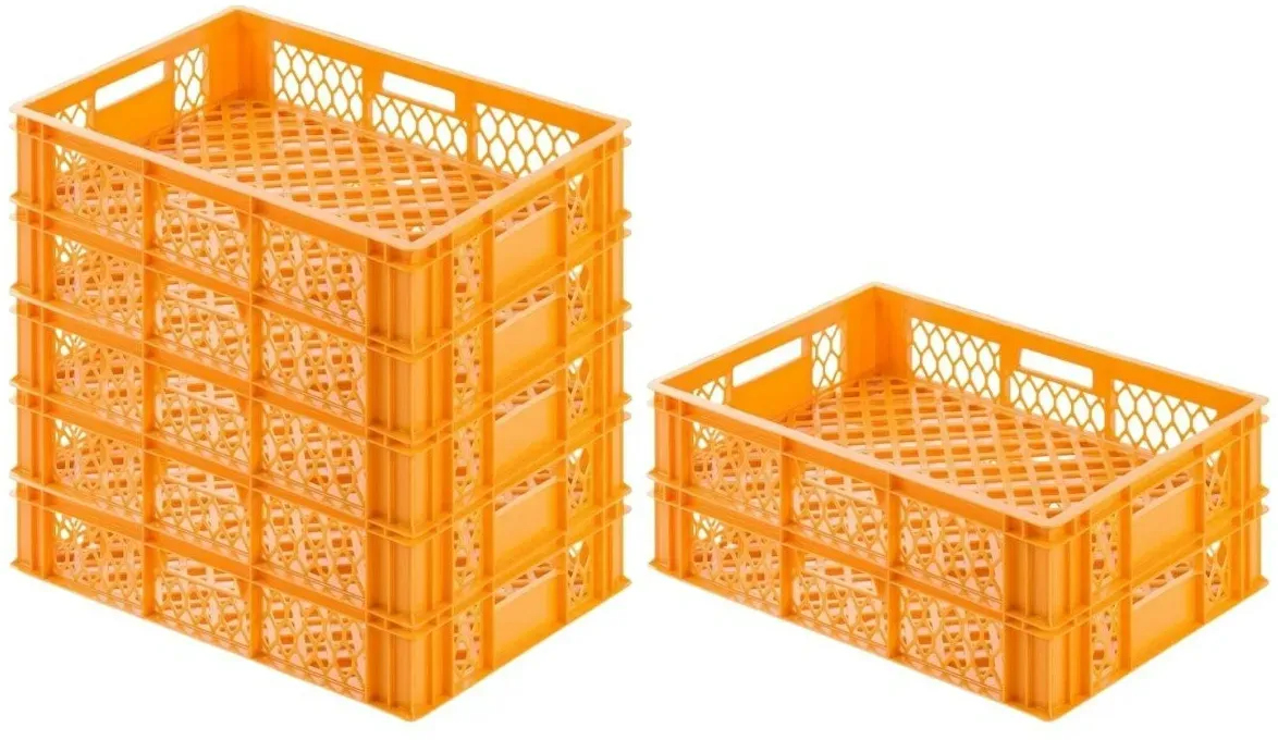PROREGAL 7x Eurobehälter Bäcker- & Konditorenkasten | HxBxT 13x40x60 | 24 Liter | Gelb-Orange | Brötchenkiste, stapelbare Bäckerkiste