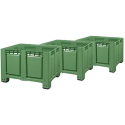 3 Stück Palettenboxen LxBxH: 1200 x 1000 x 790 mm geschlossen mit 4 Füße in grün