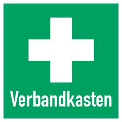 Schild Hinweis auf Erste Hilfe Verbandkasten quadratisch, Alu, 250x250 mm