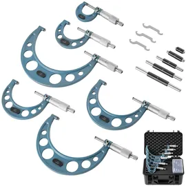 Vevor Bügelmessschraube 4-tlg. Set, Mikrometer mit Messgenauigkeit von 0,0001/0,0002 Zoll, Messschraube für Metallbearbeitung & Maschinenbau, mit Schutzkoffer, 0-1/1-2/2-3/3-4/4-5/5-6 Zoll