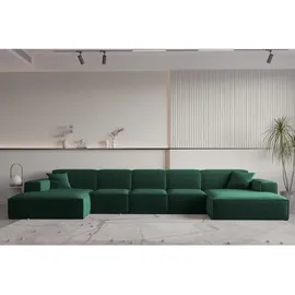 Fun Möbel Wohnlandschaft U-Form CELES PREMIUM XL in Stoff Opera Velvet Grün