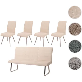 Mendler Esszimmer-Set HWC-G55, 4er-Set Stuhl + Sitzbank 180cm, Edelstahl geb√orstet Stoff/Textil Chenille ~ creme