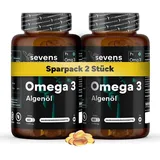 Pack 2x Omega 3 Vegan aus Algenöl Premium - 120 Perlen - Hochdosiert mit 1000 mg DHA + Vitamin E - Omega-3 Mikroalgenöl für Cholesterin, Gehirn,...