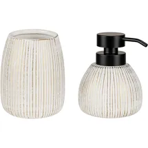 Wenko Badaccessoire-Set WENKO "Pascoli", goldfarben, strukturiert, Keramik, Badaccessoires-Sets, Seifenspender und Zahnputzbecher, Keramik mit Streifenmuster