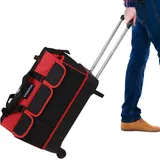 51cm Rollende Werkzeugtasche mit Rädern, Wasserdicht Werkzeugtrolley mit Teleskopgriff, Große Mehrzweck- werkzeugtrolley leer für Elektriker, Bau, Männer, Frauen (Rot)