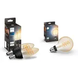 Philips Hue White Ambiance Filament, smarte E14 LED Lampe & White Ambiance E27 Einzelpack Globe G93 Filament 550lm, dimmbar