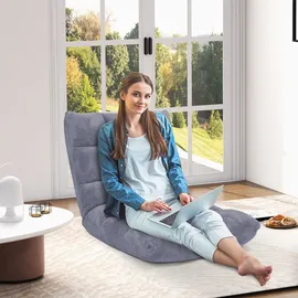 Costway Bodenstuhl verstellbar, gepolstert, Bodenkissen mit Rückenlehne, Meditationsstuhl Fensterstuhl grau