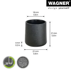 WAGNER Kappen für Stahlrohr rund 4tlg. - Ø 16/21 x 21 mm, Abrieb 4 mm, Kunststoff schwarz - 15061699