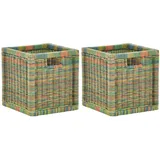 korb.outlet Set / 2 Regalkorb Bunt ca. 28x29x30 mit Holzrahmen Rattan Schubfach Box zur Aufbewahrung Schrankkorb Griff