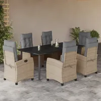 VidaXL 7-tlg. Garten-Essgruppe mit Kissen Beigemischung Poly Rattan