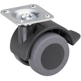 Metafranc Doppelrolle Ø 40 mm - Feststeller - 38 x 38 mm Platte - TPR-Rad - Weiche Lauffläche - Gleitlager - 30 kg Tragkraft / Transportrolle / Containerrolle / Möbelrolle / 802230