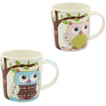Dekohelden24 Kaffeetasse 0,35 l Bunte Eulen 2 St.