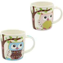 Dekohelden24 Kaffeetasse 0,35 l Bunte Eulen 2 St.