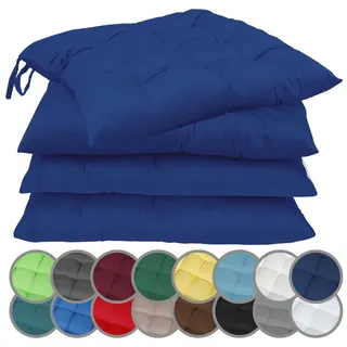 NatureMark 4er Set Stuhlkissen mit Bändern 40x40 cm – Gefüllte Sitzkissen, Outdoor & Indoor – Navy Blau