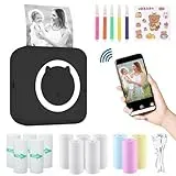 ZAKVOP mini drucker für Smartphone, mini Tragbare Fotodrucker, mini Pocket Printer, Bluetooth thermodrucker für iOS und Android, Aufkleber drucker für Journal, Notizen, Liste, Memo - Schwarz
