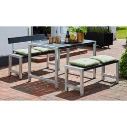 Bistrogarnitur Café - Gartensitzgruppe aus Kiefer/Fichte, Schwarz - Outdoor Sitzgruppe in kubischer Form - Gruppensitzbank für 4 Personen