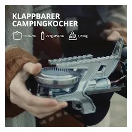 evocamp Gaskocher mit Tragetasche, klappbaren Gas Campingkocher mit Wärmeleitblech Camping Kocher mit Piezozündung