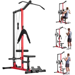 VEVOR Latzugstation, 3-in-1 Latzugturm, Kraftstation mit Latzugstange & Seilzug, bis 181 kg Belastbar, Krafttraining für Rücken Arme Schultern Bauch, Latzugmaschine für Fitnesscenter Zuhause, Schwarz