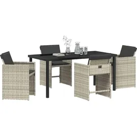 vidaXL 5-teiliges Garten-Esszimmer-Set mit Kissen Hellgrau Poly-Rattan - Hellgrau
