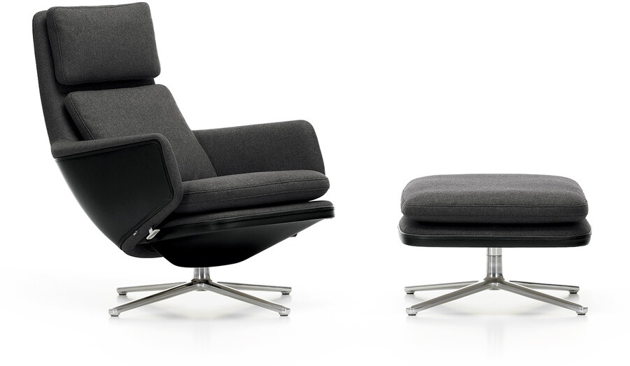 Vitra Sessel und Hocker Grand Relax und Ottoman schwarz, Designer Antonio Citterio, 106/39.5x69/61.5x81/61.5 cm