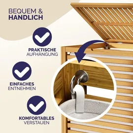 CASARIA CASARIA® Wäschekorb mit Deckel Bambus 70L Wäschesammler Wäschesack Herausnehmbar Baumwolle 62x51x36cm Schmal Wäschebox Wäschetonne Badzimmer