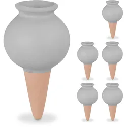 Relaxdays Tonspitzen Bewässerung, 6er Set, Wasserspender für Zimmerpflanzen & Balkonkästen, Gießkegel, terrakotta/grau