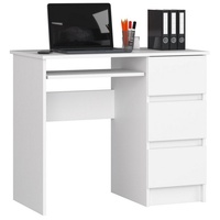 Home Collective Computertisch Bürotisch mit ausziehbarer Tastaturablage, Laminatplatte mit ABS-Kante, mit 3 Schubladen rechts, 90 x 50 x 77 cm, weiß weiß