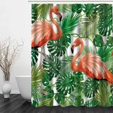 RFFLUX 3D Flamingo Design Duschvorhang Anti Schimmel 240 x 200 cm mit 12 Ringe Polyester Tropisch Dschungel Palmblätter Duschvorhänge Anti-Bakteriell Waschbar Wasserdicht Badvorhänge für Badezimmer