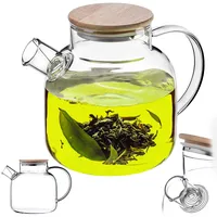 KADAX Teekanne 1,5 Liter aus Borosilikatglas, Glasteekanne mit Siebeinsatz & Bambus Deckel, Glaskanne für Eistee, Saft, Wasser & Kaltgetränke, Glaskrug, Wasserkaraffe aus Glas