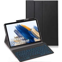 YHFZR Tastatur Hülle für Samsung Tab A8 2021, [Deutsches QWERTZ] Ultraslim Hülle mit 7 Farben Beleuchtung Kabellose Tastatur mit Schützhülle für Galaxy Tab A8 SM-X200/205 10,5 Zoll, Schwarz