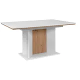 Mid.you Esstisch, Weiß, Eiche Artisan, Holzwerkstoff, rechteckig, Säule, Bodenplatte, 90x76x160 cm, ausziehbar, Esszimmer, Tische, Esstische, Esstische ausziehbar