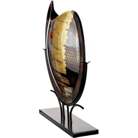 Gilde Glas Art Bodenvase Dixion aus Glas - rund - glänzend schwarz - Höhe 51cm x Breite 49 cm - handbemalt - Nicht wasserdicht