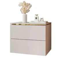 lookway Nachttisch Aurora II Kaschmir Matt mit LED Beleuchtung Hängend oder auf Goldenen Beinen Gold Dekorative Leiste Modernes Schlafzimmermöbel (Hängend)