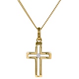 HOPLO Kreuzanhänger Anhänger Kreuz mit mit weißem Zirkonia Goldkette 1,1 mm 333 Gold, Made in Germany 36 cm