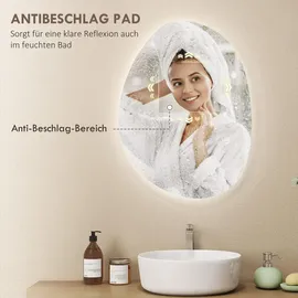 Homcom 70 x 50 cm Asymmetrischer Badspiegel mit LED-Licht, Anti-Beschlag - Silber