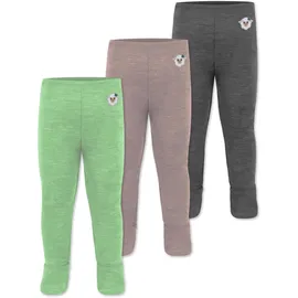 normani Outdoor Sports Normani, Outdoor Sports 3er Pack Baby Merino Unterhose mit Füßen in Anthrazit/Rosa/Grün | Gr.: 68,