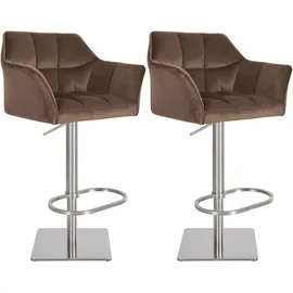 CLP Barhocker Damaso 2er Set höhenverstellbar Samtbezug braun