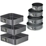 Relaxdays Springform Set 7-teilig, rund & quadratisch, 18-28 cm, Edelstahl, Antihaftbeschichtung, Backformen, anthrazit, Stahl