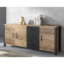 Sideboard HOME AFFAIRE "Olin WM", schwarz (appenzeller fichte, schwarz matt), B:192cm H:79cm T:43cm, FSC-zertifizierter Holzwerkstoff, Dekorfolie, Sideboards, Breite 192 cm