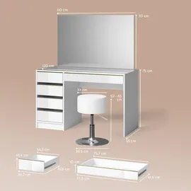 livinity SCHMINKTISCH Imola Weiß/Gold 120 cm mit Hocker