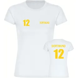 multifanshop Damen T-Shirt - Dortmund - Trikot Nummer 12 - Druck gelb - Frauen