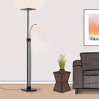 Lightbox Deckenfluter - Stehlampe LED dimmbar, mit Leselampe - 230cm - in der Höhe verstellbar -Warmweißes Licht - Metall/Kunststoff, schwarz