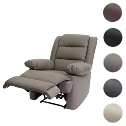 Fernsehsessel HWC-G15, Relaxsessel Liege Sessel, Leder + Kunstleder 101x87x100cm ~ taupe