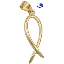 unbespielt Kettenanhänger Anhänger Religiöses Symbol Jesus-Fisch glänzend 9 Karat 375er Gold 20 x 7 mm inklusive kl. Schmuckbox, Goldschmuck für Damen und Herren goldfarben