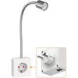 ledscom.de Steckdosenleuchte/Leselampe LESCH, Schwanenhals, Schalter, chrom/weiß, 1x GU10 max. 10W