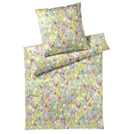 ELEGANTE Mako-Batist Tulpen Blau 155 x 220 cm + 80 x 80 cm