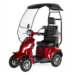 VELECO FASTER LIT-ION mit Dach und Kapitänssitz - 4-Rad Elektromobil - komplett montiert und fahrbereit - herausnehmbarer Lithium-Ionen-Akku - Sicherheitsgurt - Vierrad - Mobilitätsroller (Rot)