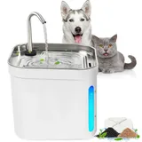 KNKA Trinkbrunnen für Katze 2.2L- Leise Wasserpumpe, katzenbrunnen, Mit Aktivkohlefilter, Trinkautomat Leise Wasserpumpe Für Hunde Katzen mit LED-Licht BPA-frei weiß