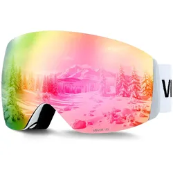 VEVOR Rahmenlose Skibrille, sphärische Linse mit rosa Revo-Beschichtung, OTG Anti-Beschlag-Schutzbrille, Motorradbrille, Motocross Brille, geeignet zum Skifahren, Skaten, Snowboarden