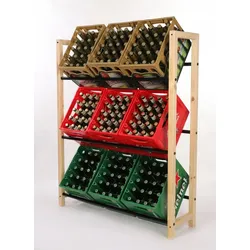 PROREGAL Getränkekistenregal HUNSRÜCK HxBxT 138x112x32cm 9 Kisten auf 3 Ebenen Massives Kiefernholz Natur Getränkekistenständer Kistenregal